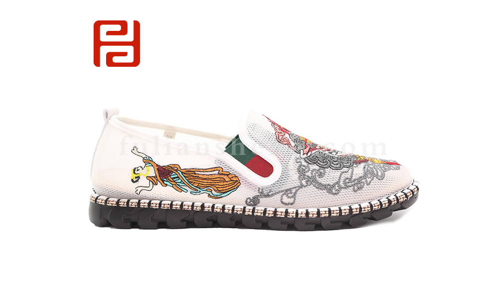 福連升夏款男士刺繡社會鞋網面涼鞋色鬼老北京布鞋圖片