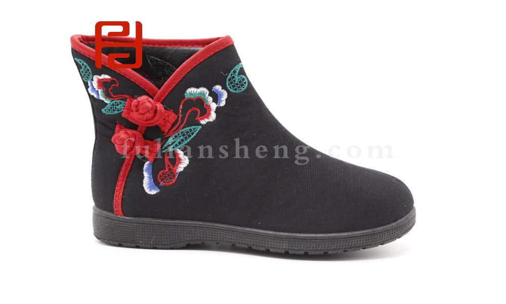 福連升老北京布鞋2020冬季新款民族風(fēng)中國風(fēng)繡花印花短靴棉靴圖片