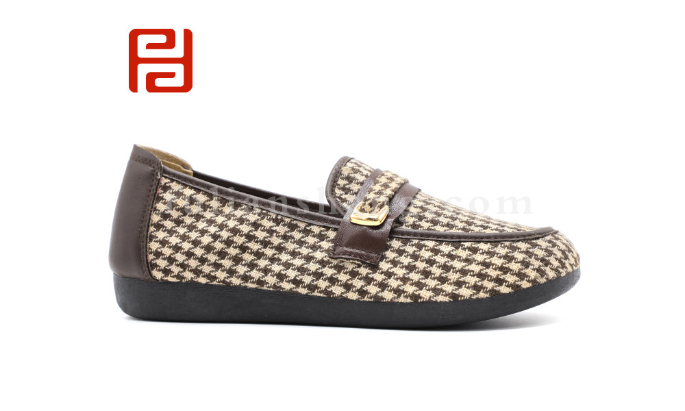 舒適休閑女鞋格子布面料棉麻里布春季單鞋女鞋