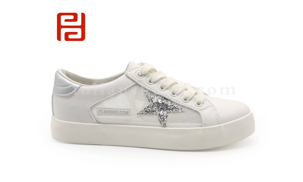 福連升夏季休閑板鞋女鞋小白鞋透氣側網布舒適橡膠底圖片