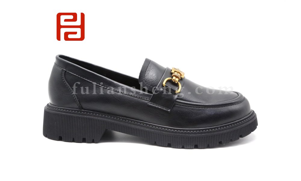 福連升休閑鞋女鞋英倫百搭粗跟厚底春秋樂福單鞋圖片