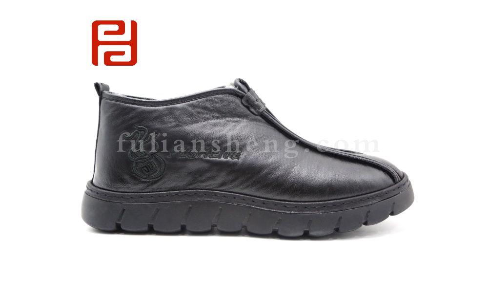 福連升休閑鞋冬季保暖加絨男鞋中幫國風一腳蹬舒適鞋子圖片