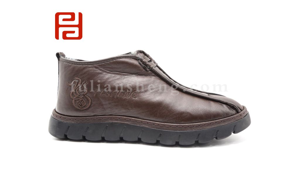 福連升休閑鞋冬季保暖加絨男鞋中幫國風一腳蹬舒適鞋子圖片