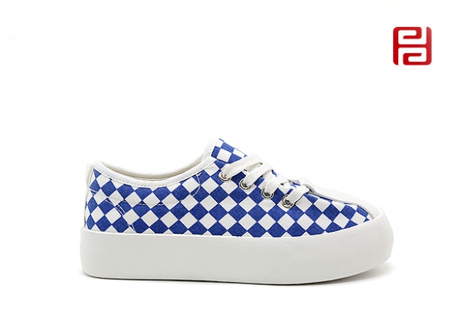 福連升夏季女鞋板鞋自由撞色棋盤格厚底舒適透氣鞋子